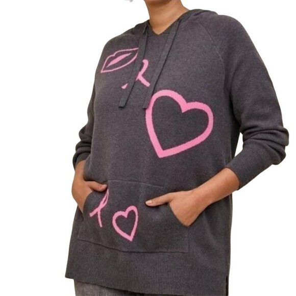 Torrid Breast Cancer Awareness Jaquard Raglan Hoodie Sweater Size 1X - Picture 5 of 14